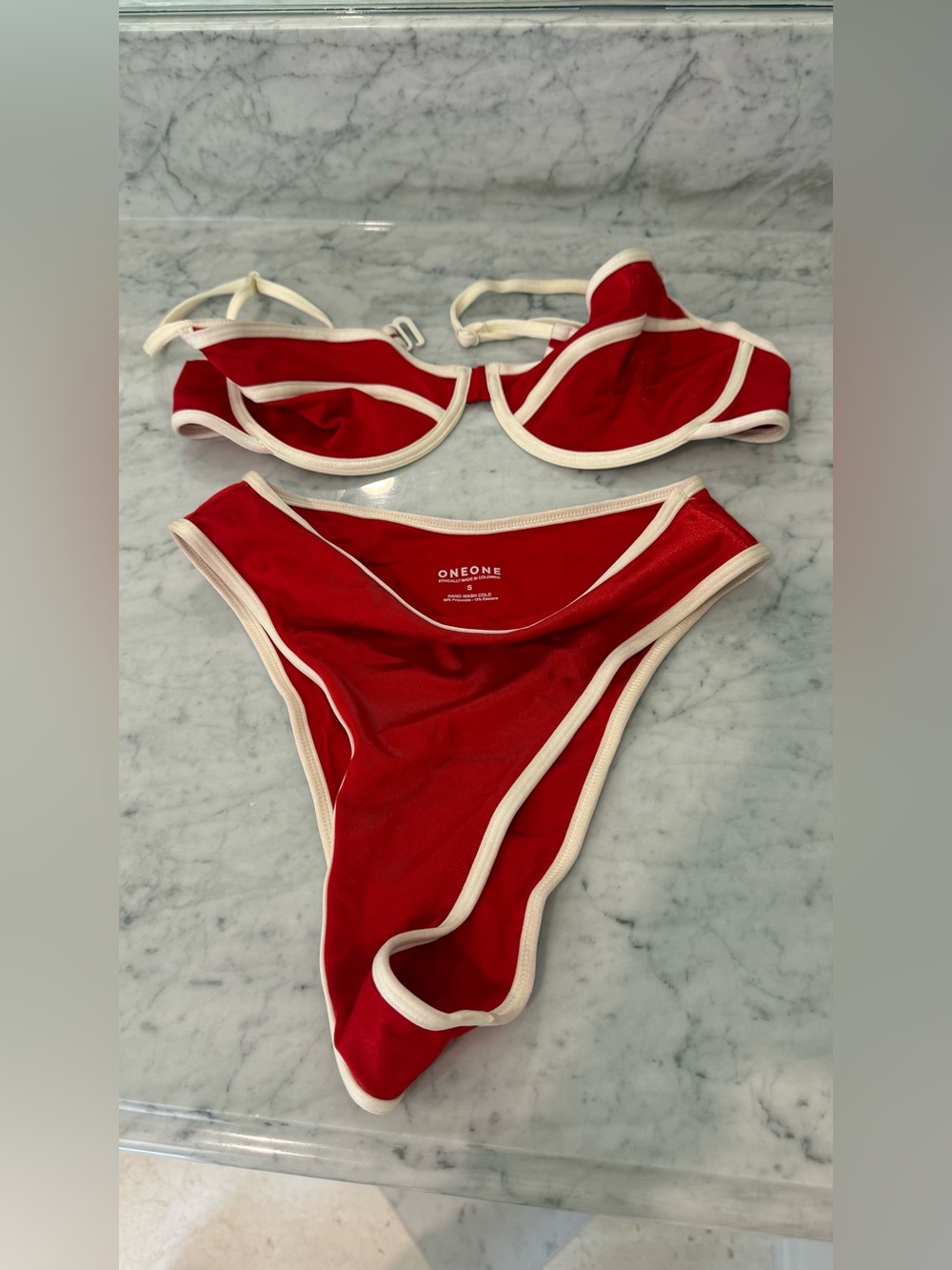 ONEONE Red Contrast-Trim Bikini Set